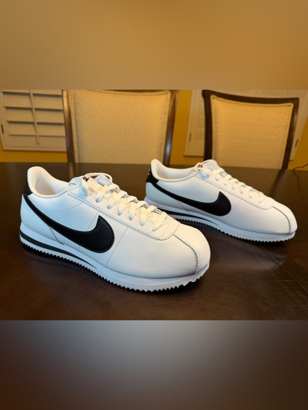 New Nike Cortez Leather White Black Sneaker Shoes Size US 12